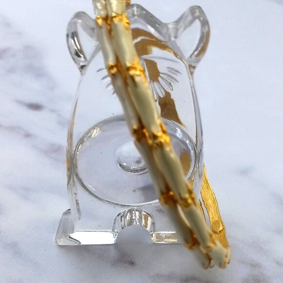 KJL Kenneth J Lane "Bamboo" Bracelets 2x White Enamel w Gold Leaf + Wash - Picture 10 of 15